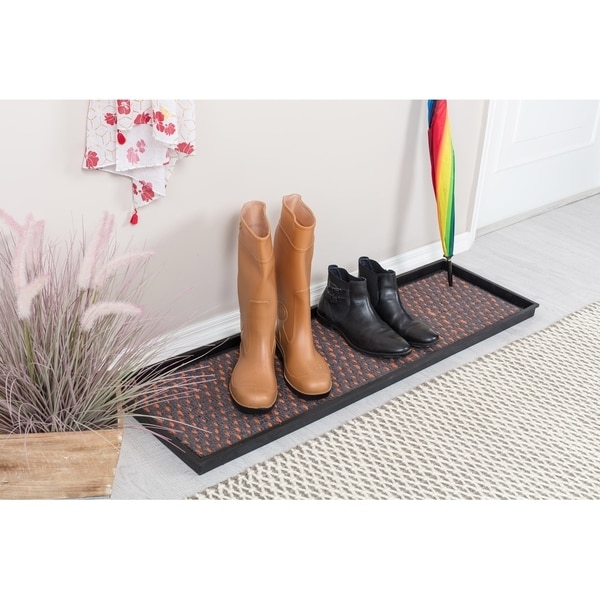 Natural and Recycled Rubber Boot Tray with Gray and Orange Coir Insert. Opens flyout.