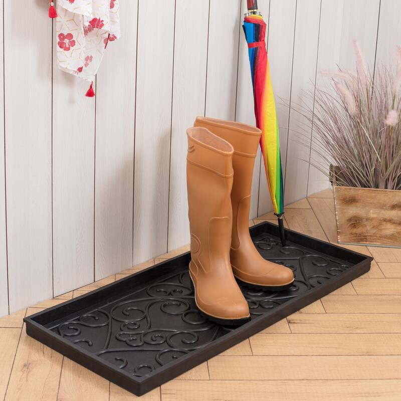 Natural and Recycled Rubber Boot Tray with Gray and Orange Coir Insert