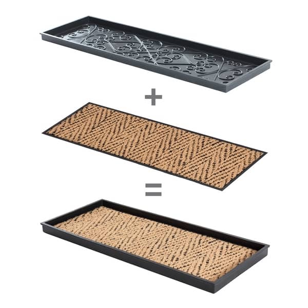 Natural And Recycled Rubber Boot Tray With Tan And Black Coir Insert Overstock 29925688