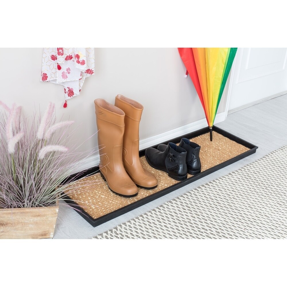 Rubber Boot & Shoe Tray | Coir Insert | 34 x 14 | Waterproof Shoe Tray  for entryway | Embossed Pattern