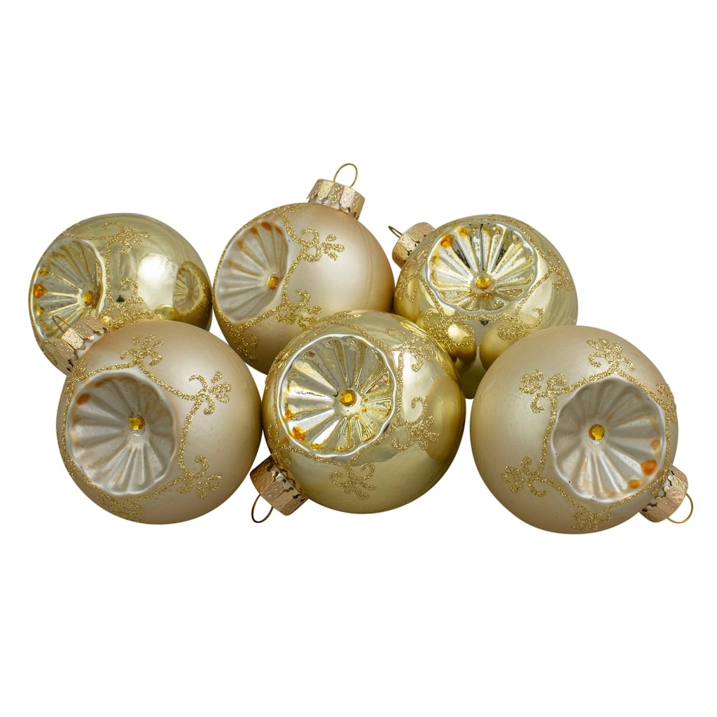 6ct Gold 2-Finish Retro Reflector Glass Christmas Ball Ornaments 2.75" (70mm).