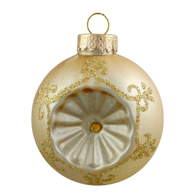 6ct Gold 2-Finish Retro Reflector Glass Christmas Ball Ornaments 2.75" (70mm).