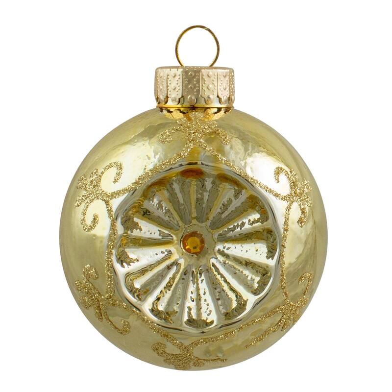 6ct Gold 2-Finish Retro Reflector Glass Christmas Ball Ornaments 2.75" (70mm).