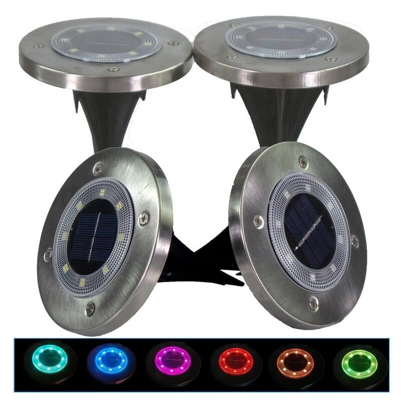 Solar Powered Disc COLOR Changing 8 LED Disk Light Diffusing Lens Path Ground Lights - 7 Color Changing - 4 Pack - N/A - N/A