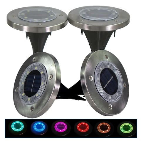 Solar Powered Disc COLOR Changing 8 LED Disk Light Diffusing Lens Path Ground Lights - 7 Color Changing - 4 Pack