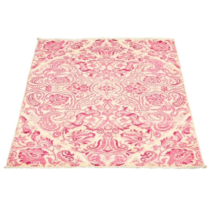 Handknotted Signature Collection Pink Wool Rug 4'1" x 6'1"/4'1 x 6'1
