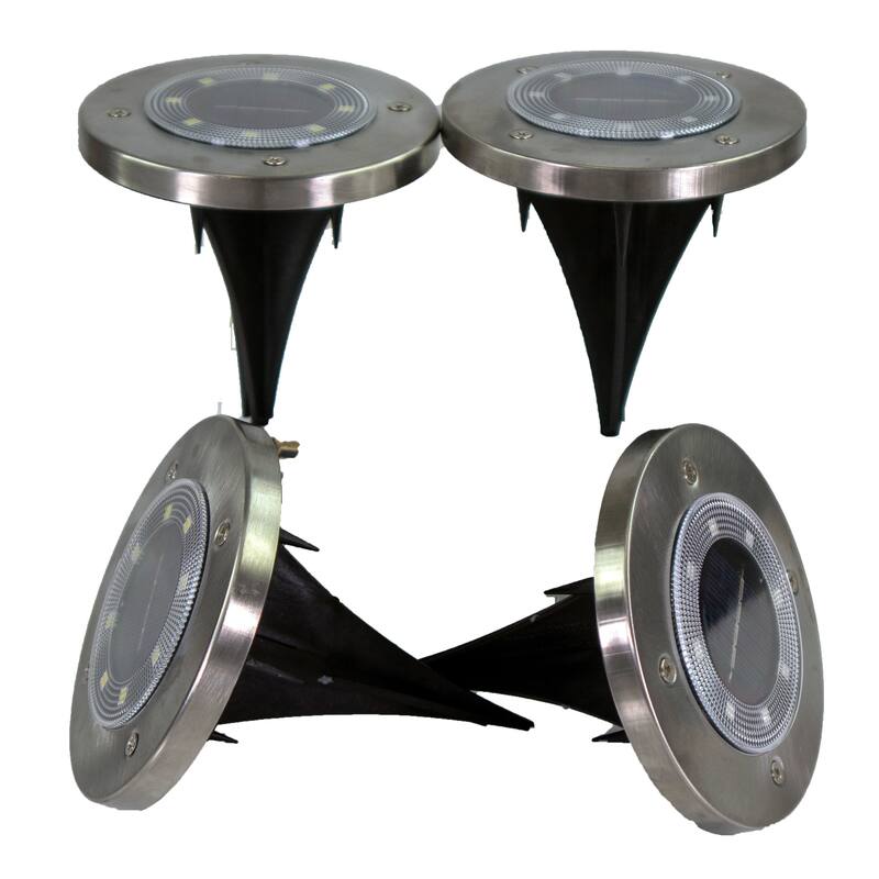 Solar Powered Disk Path Ground Lights 8 Ultra Bright LED's With Light Diffusing Lens - Outdoor/Indoor IP65 Waterproof - 4 Pack