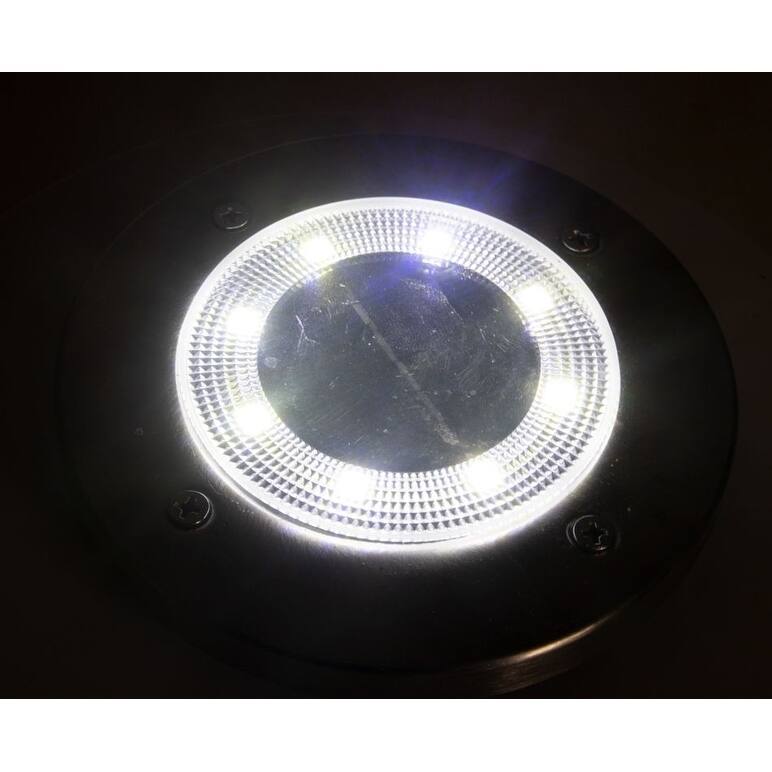 Solar Powered Disk Path Ground Lights 8 Ultra Bright LED's With Light Diffusing Lens - Outdoor/Indoor IP65 Waterproof - 4 Pack