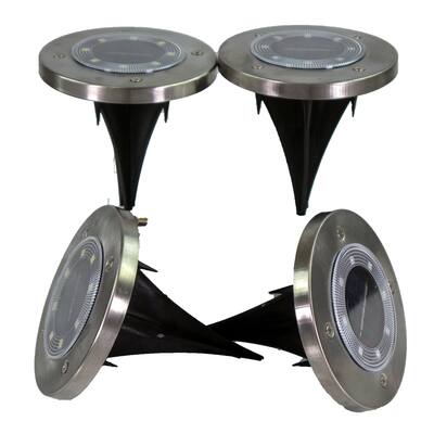 Solar Powered Disk Path Ground Lights 8 Ultra Bright LED's With Light Diffusing Lens - Outdoor/Indoor IP65 Waterproof - 4 Pack