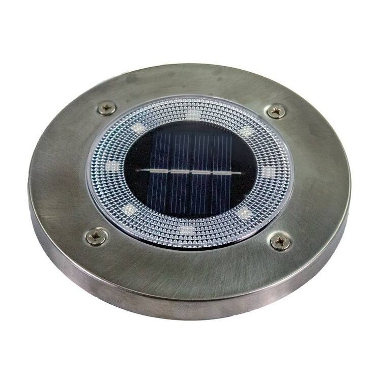 Solar Powered Disk Path Ground Lights 8 Ultra Bright LED's With Light Diffusing Lens - Outdoor/Indoor IP65 Waterproof - 4 Pack