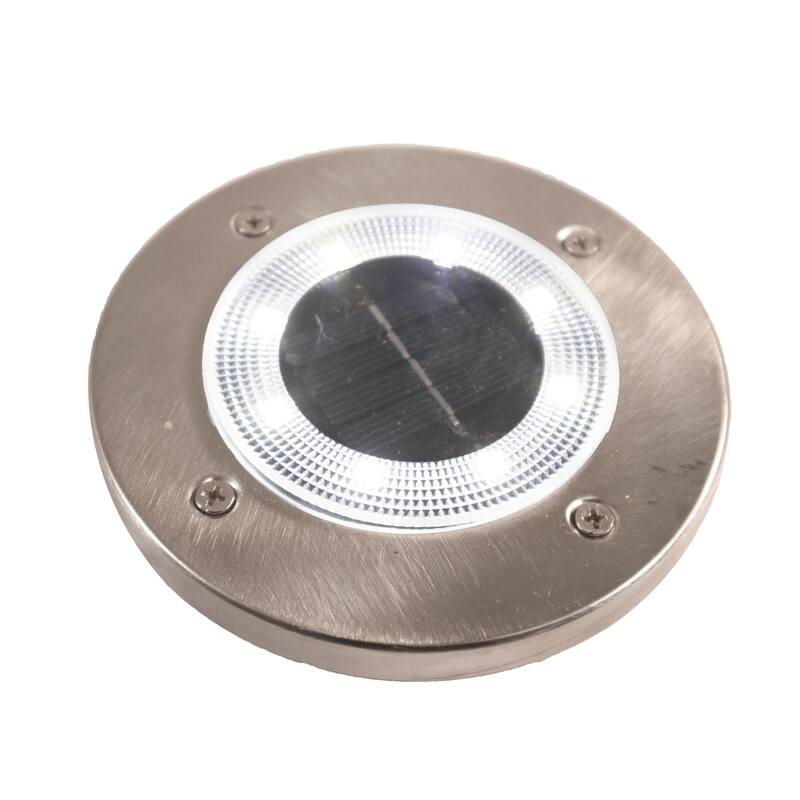 Solar Powered Disk Path Ground Lights 8 Ultra Bright LED's With Light Diffusing Lens - Outdoor/Indoor IP65 Waterproof - 4 Pack