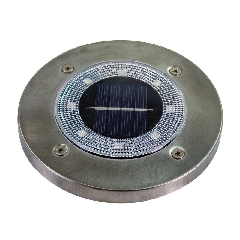 Solar Powered Disk Path Ground Lights 8 Ultra Bright LED's With Light Diffusing Lens - Outdoor/Indoor IP65 Waterproof - 4 Pack
