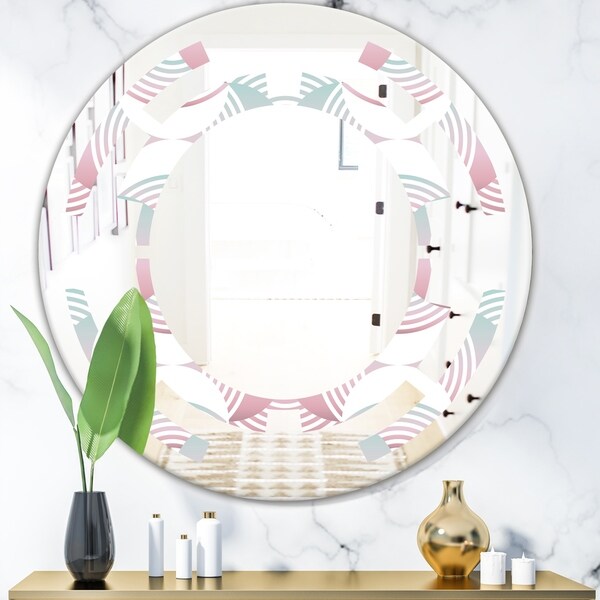 Designart 'Retro Geometrical Abstract Pattern I' Modern Round or Oval Wall Mirror - Space