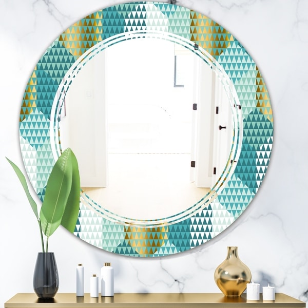 Designart 'Retro Hexagon Pattern IV' Modern Round or Oval Wall Mirror - Triple C - Multi