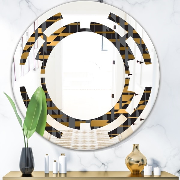 Designart 'Gold Checkered Pattern I' Modern Round or Oval Wall Mirror - Space