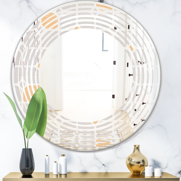 Designart 'Retro Geometrical Pattern II' Modern Round or Oval Wall Mirror - Wave