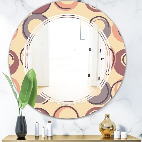 Designart 'Retro Geometric Pattern' Modern Round or Oval Wall Mirror - Triple C