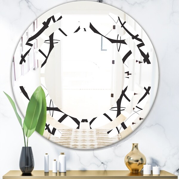 Designart 'Monochrome Geometric Pattern' Modern Round or Oval Wall Mirror - Space