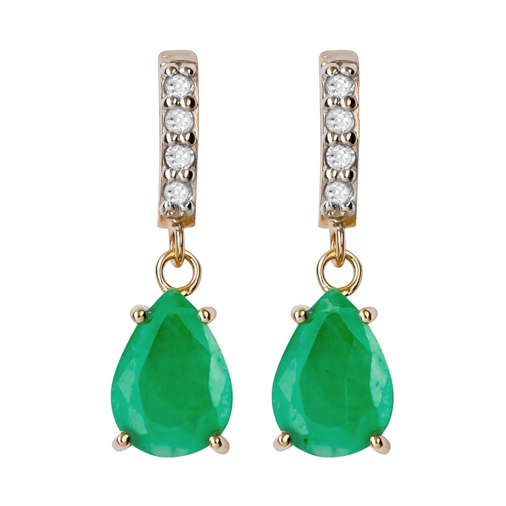 14K .80CTW Natural Genuine Emerald Pear Cut LeverBack Dangle Earrings