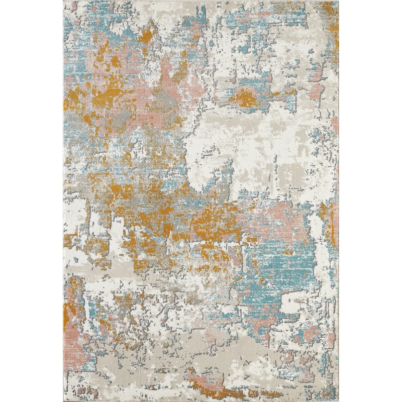 Copper Grove Toldsdorf Distressed Blue and Burnt Orange Area Rug - 4' x 6' - Beige/Orange