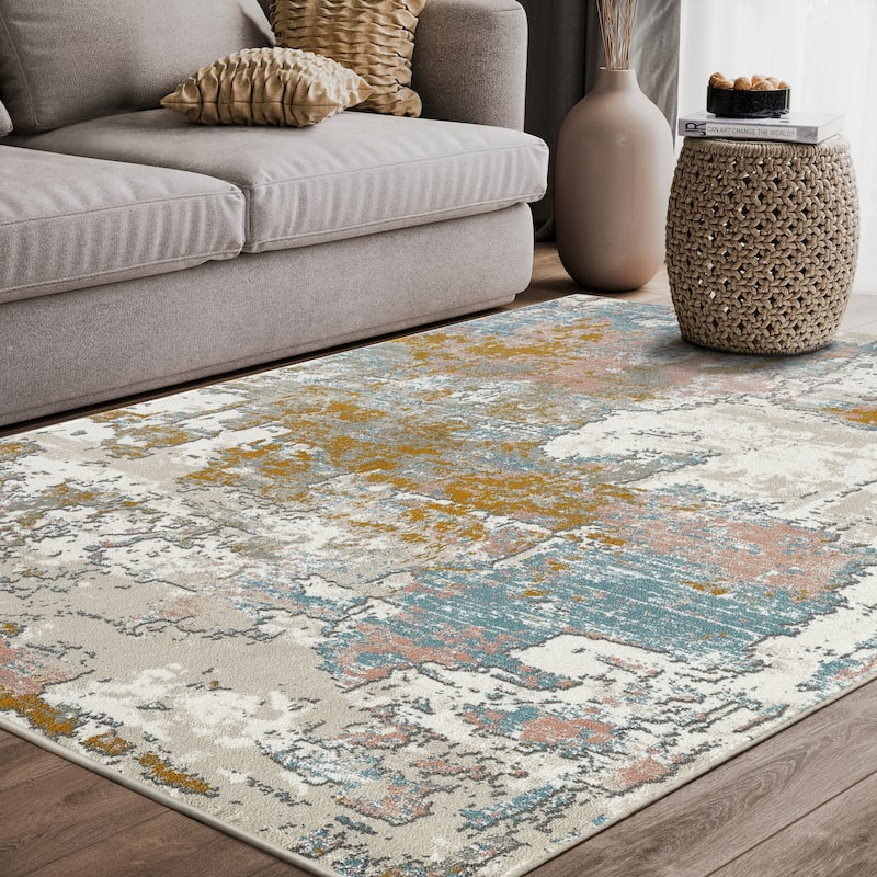 Copper Grove Toldsdorf Distressed Blue and Burnt Orange Area Rug