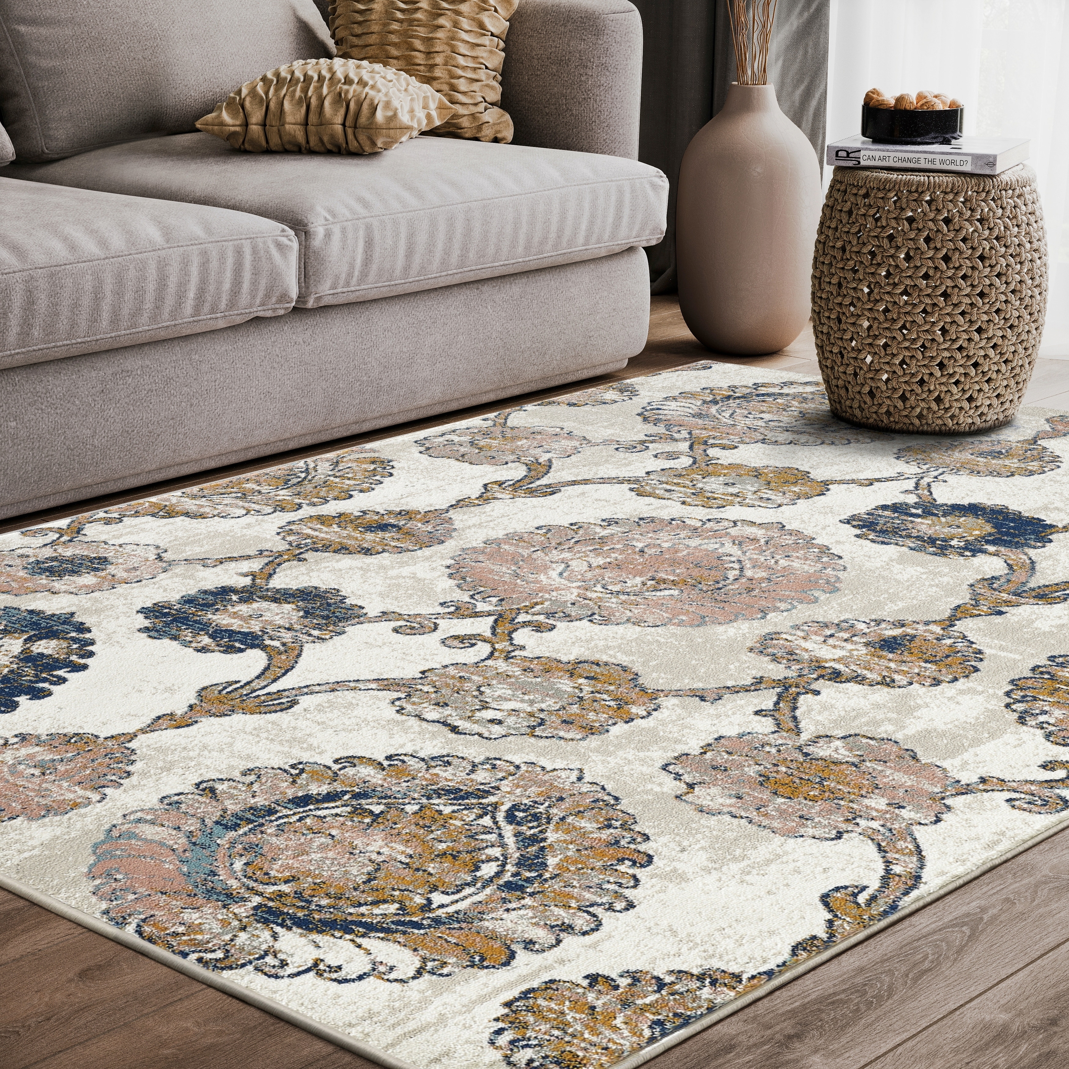Shop Abani Arto Vintage Rectangle Mutli Medallion Distressed Ivory And Orange Area Rug Overstock 29935049