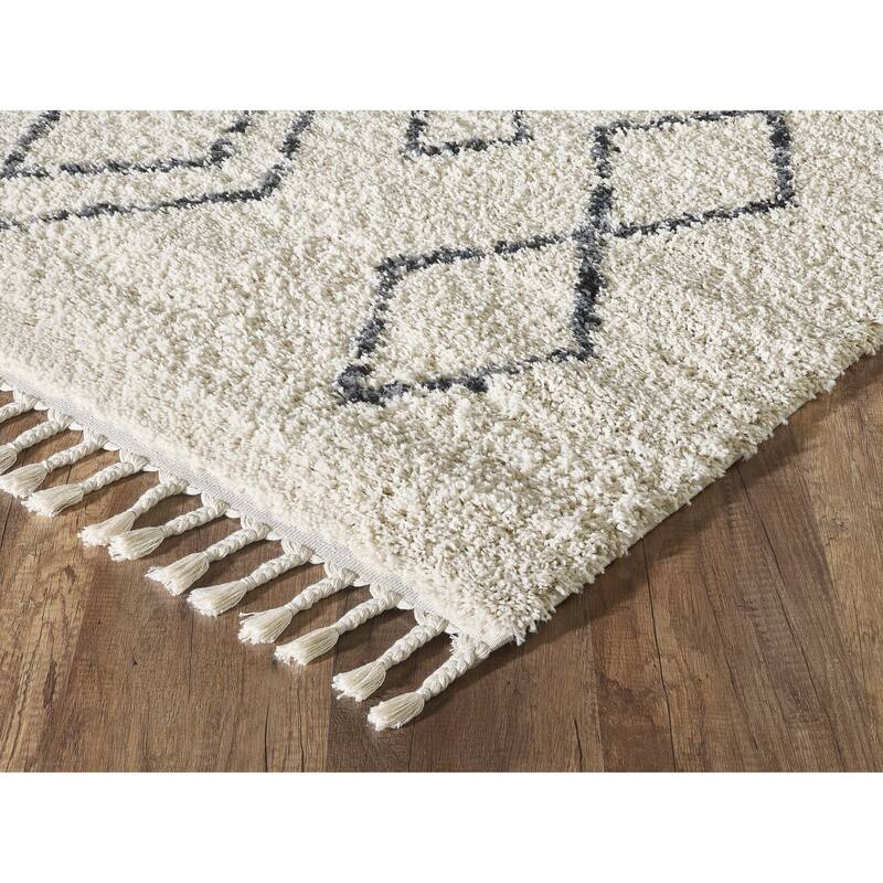 Abani Willow Tribal Rectangle Moroccan Diamond Print Ivory and Grey Area Rug