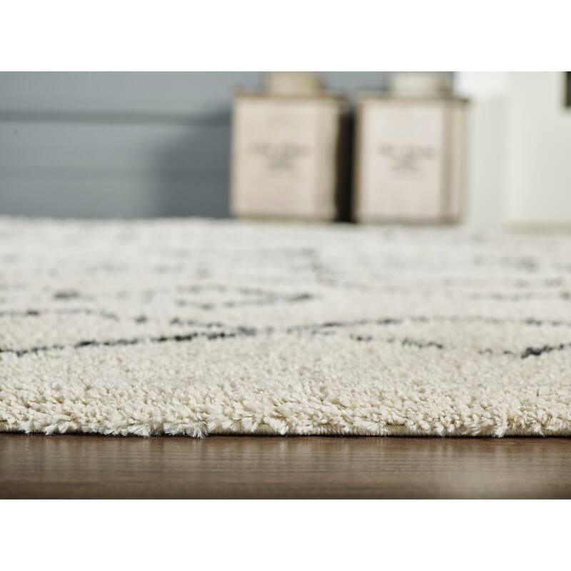 Abani Willow Tribal Rectangle Moroccan Diamond Print Ivory and Grey Area Rug