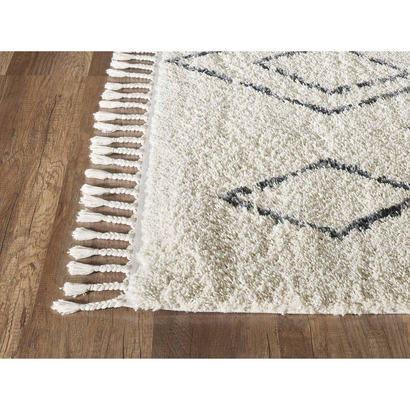 Abani Willow Tribal Rectangle Moroccan Diamond Print Ivory and Grey Area Rug