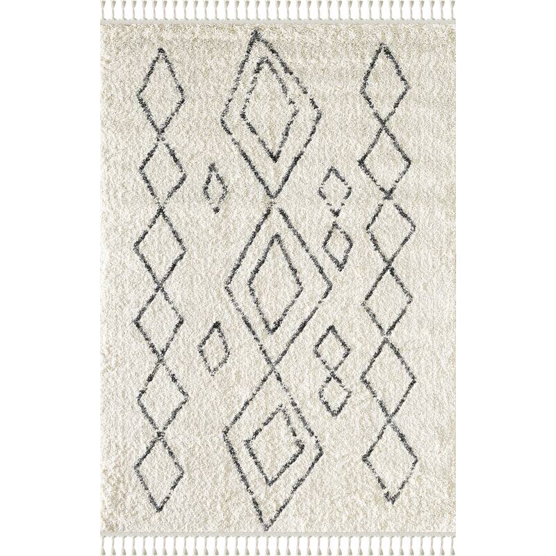 Abani Willow Tribal Rectangle Moroccan Diamond Print Ivory and Grey Area Rug