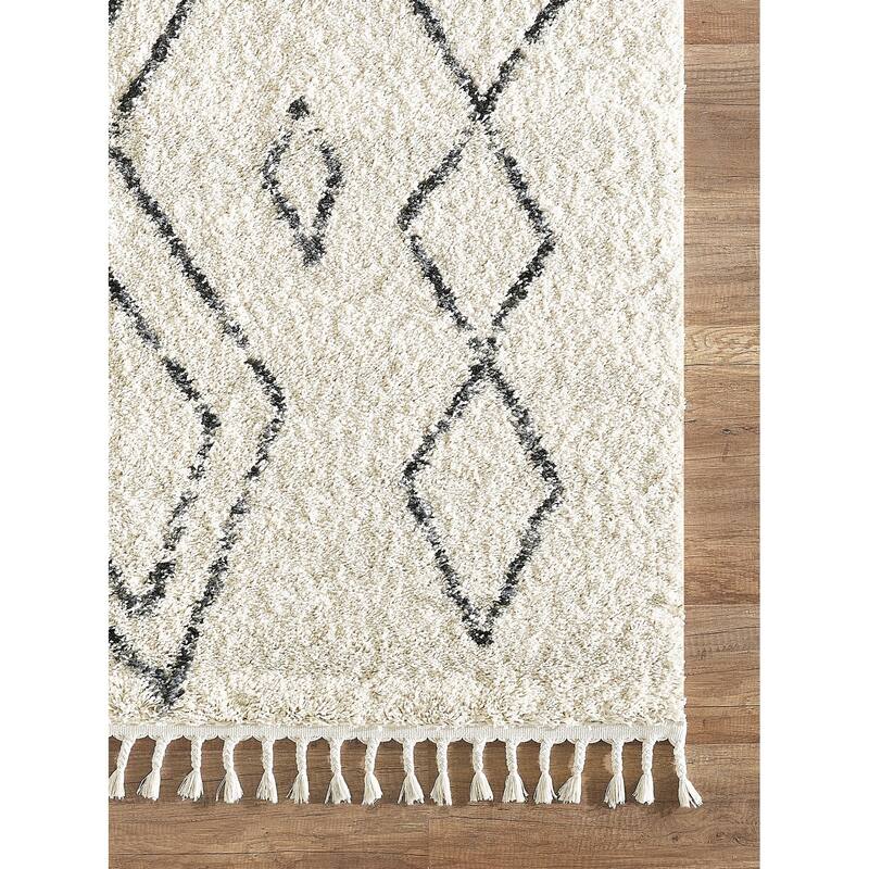 Abani Willow Tribal Rectangle Moroccan Diamond Print Ivory and Grey Area Rug