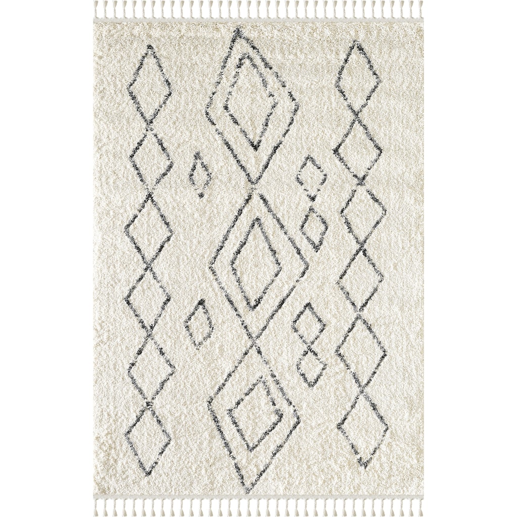 Abani Willow Tribal Rectangle Moroccan Diamond Print Ivory and Grey Area Rug