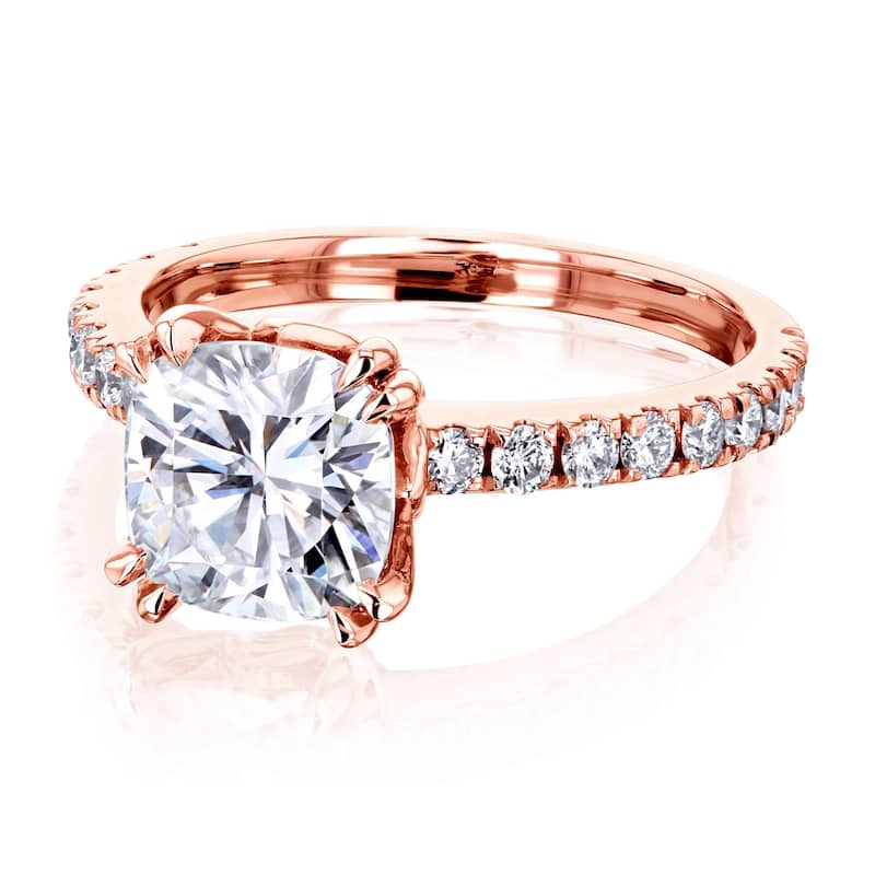 Annello by Kobelli 14k Gold 2-1/2ct TGW Forever One Cushion Moissanite and Diamond Tulip Head Engagement Ring (DEF/VS, GH/I)
