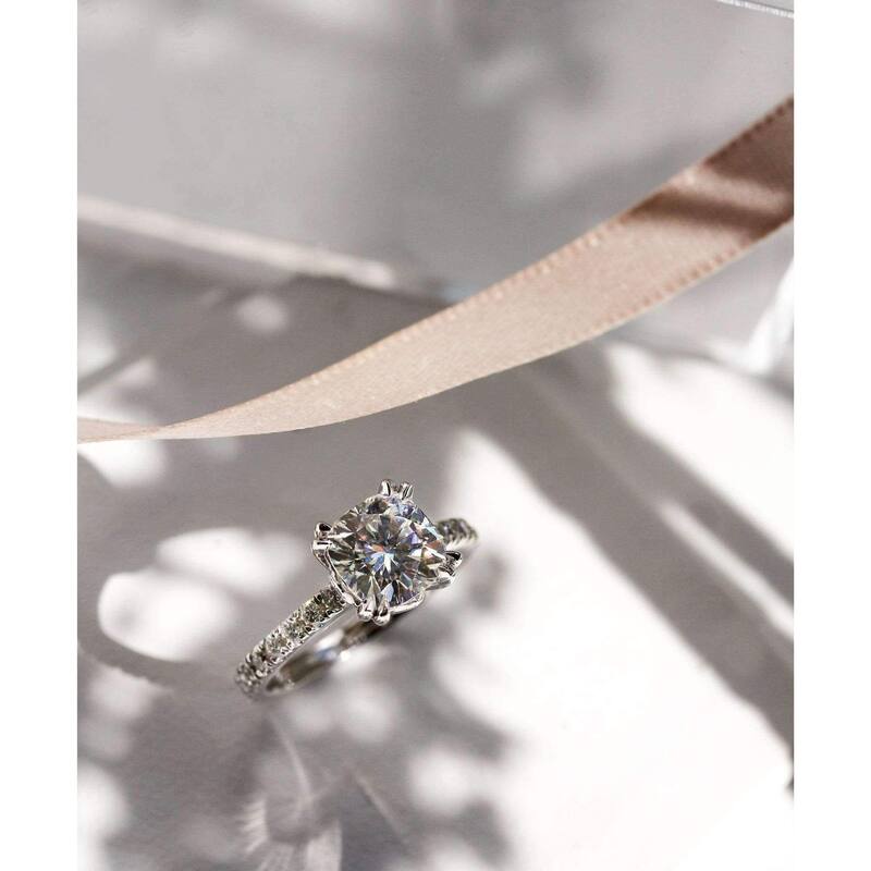 Annello by Kobelli 14k Gold 2-1/2ct TGW Forever One Cushion Moissanite and Diamond Tulip Head Engagement Ring (DEF/VS, GH/I)