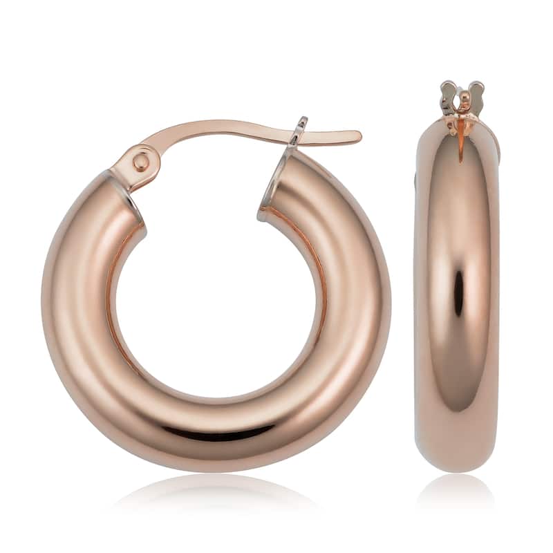 14k Rose Gold High Polish Hoop Earrings (10 millimeter, 15 millimeter or 20 millimeter)