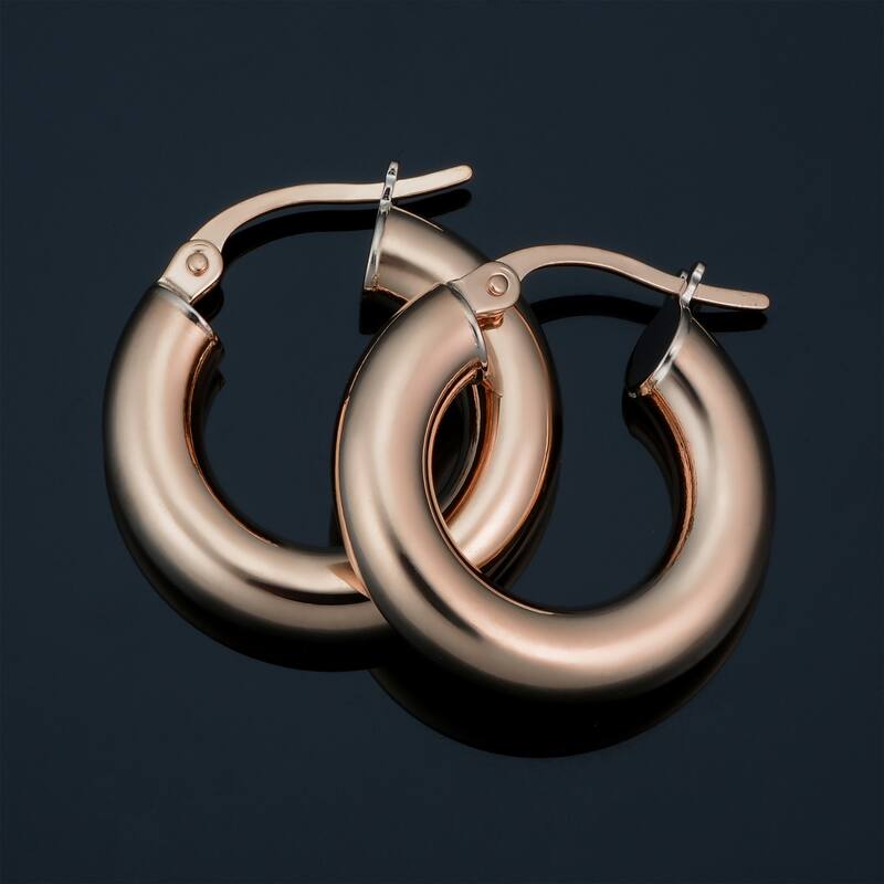 14k Rose Gold High Polish Hoop Earrings (10 millimeter, 15 millimeter or 20 millimeter)