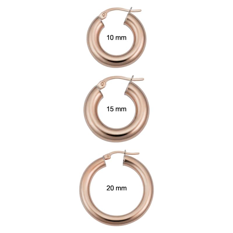 14k Rose Gold High Polish Hoop Earrings (10 millimeter, 15 millimeter or 20 millimeter)