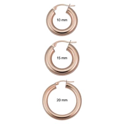 14k Rose Gold High Polish Hoop Earrings (10 millimeter, 15 millimeter or 20 millimeter)
