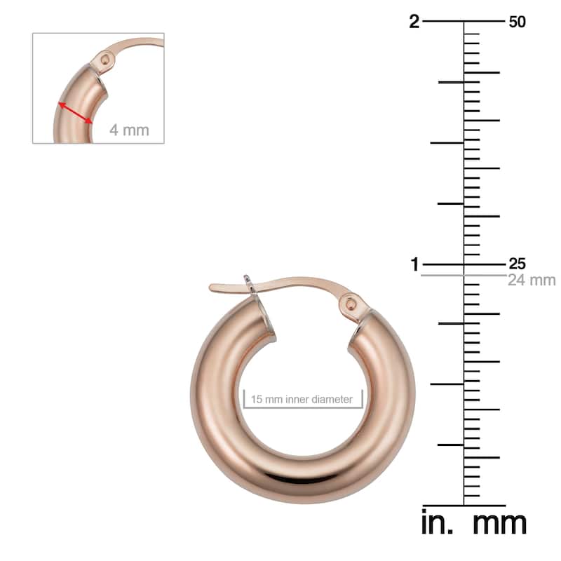 14k Rose Gold High Polish Hoop Earrings (10 millimeter, 15 millimeter or 20 millimeter)
