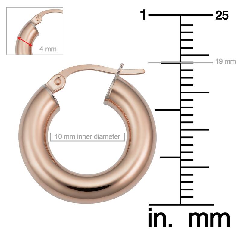 14k Rose Gold High Polish Hoop Earrings (10 millimeter, 15 millimeter or 20 millimeter)