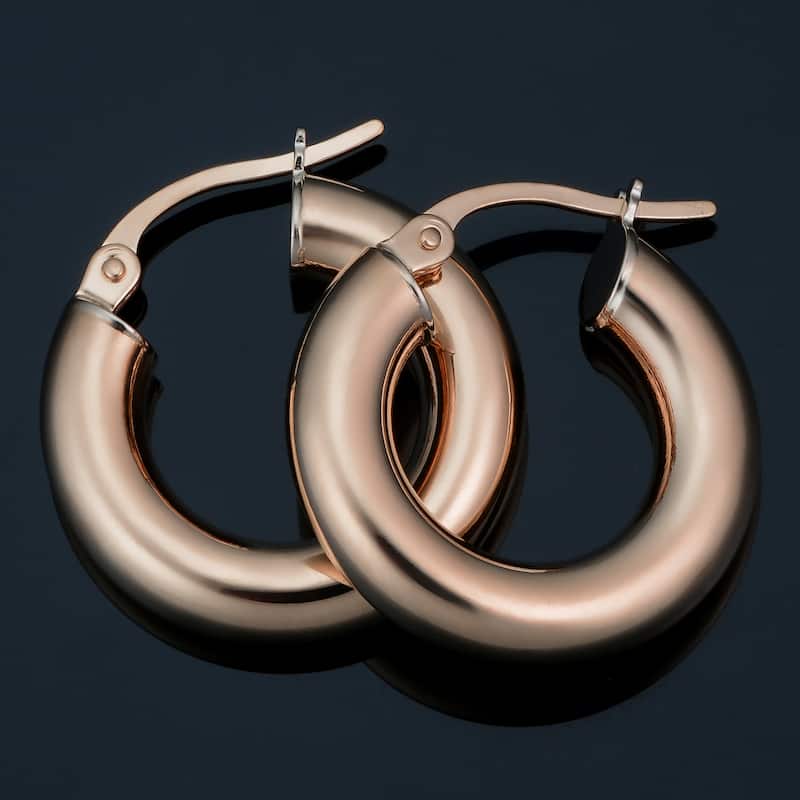 14k Rose Gold High Polish Hoop Earrings (10 millimeter, 15 millimeter or 20 millimeter)