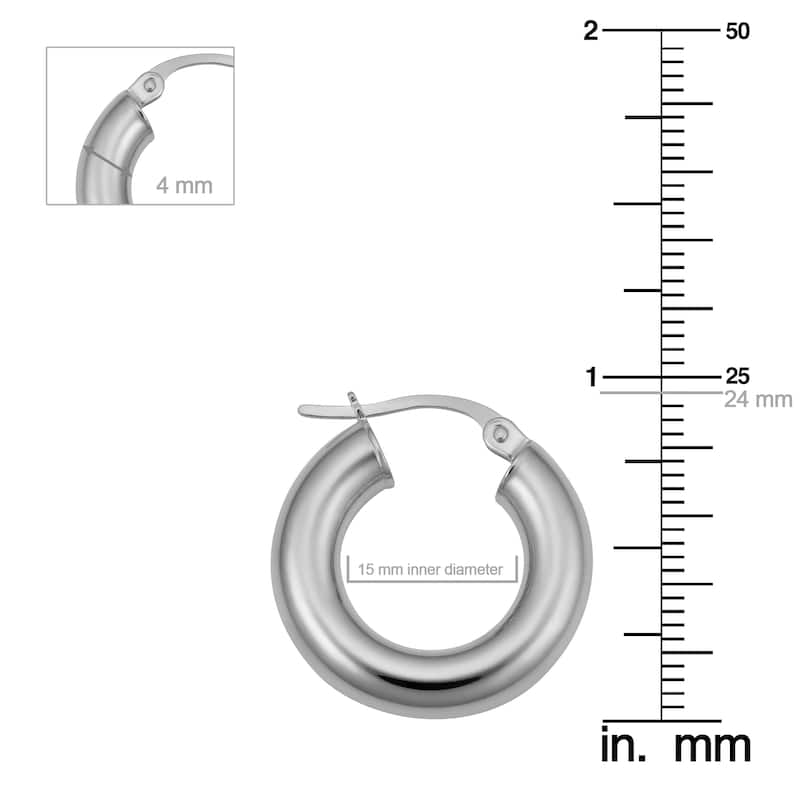 14k White Gold High Polish Hoop Earrings (10 millimeter, 15 millimeter or 20 millimeter)