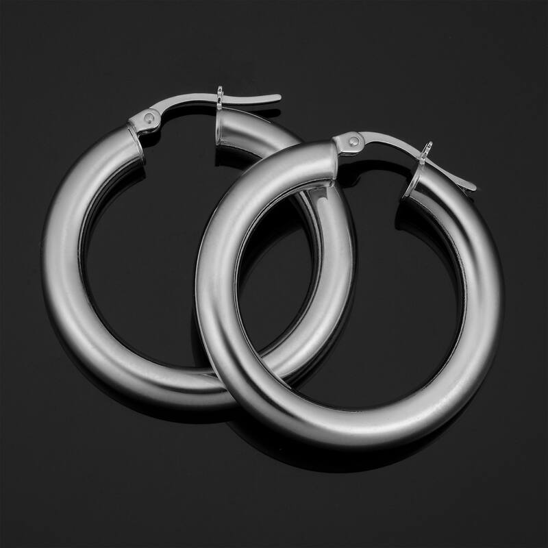 14k White Gold High Polish Hoop Earrings (10 millimeter, 15 millimeter or 20 millimeter)