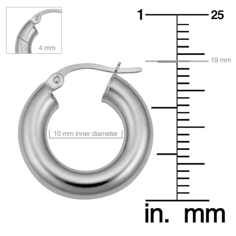 14k White Gold High Polish Hoop Earrings (10 millimeter, 15 millimeter or 20 millimeter)
