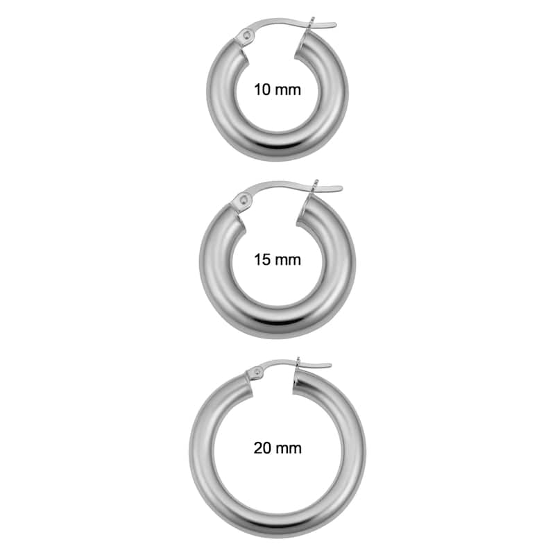 14k White Gold High Polish Hoop Earrings (10 millimeter, 15 millimeter or 20 millimeter)