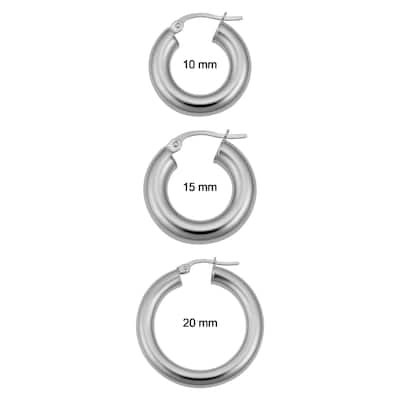 14k White Gold High Polish Hoop Earrings (10 millimeter, 15 millimeter or 20 millimeter)