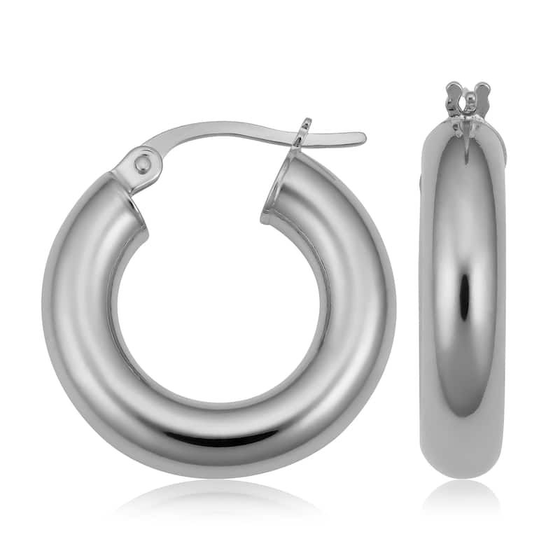 14k White Gold High Polish Hoop Earrings (10 millimeter, 15 millimeter or 20 millimeter)