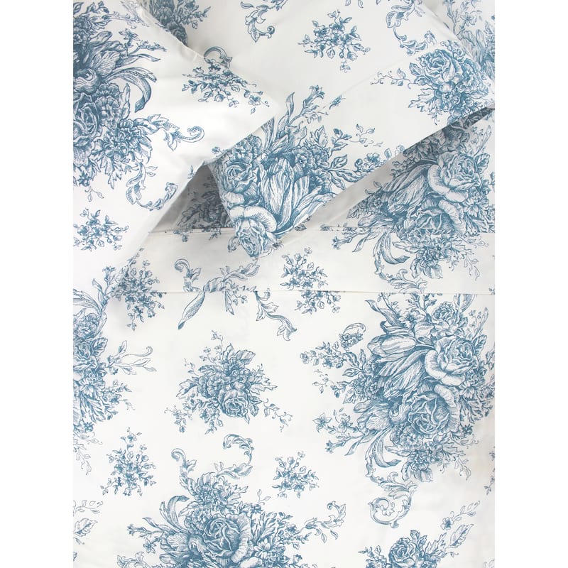 Printed Design Cotton Collection 400 Thread Count Light Blue Toile Bed Sheet Set