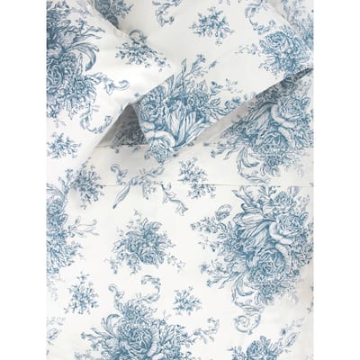 Printed Design Cotton Collection 400 Thread Count Light Blue Toile Bed Sheet Set