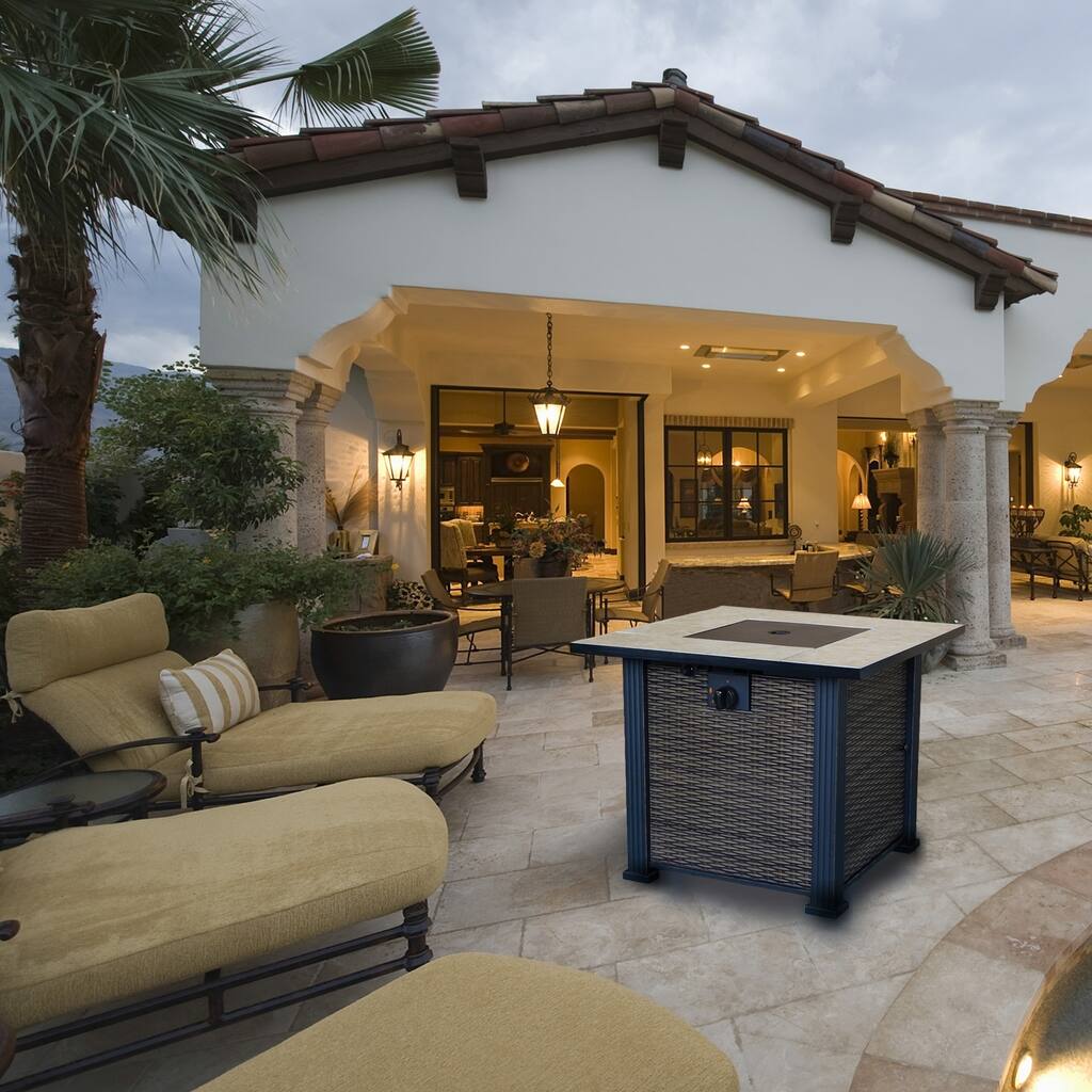 Outdoor 30" Square Fire Pit Table Garden Patio Propane Fire Pit Gas Fire Table with Tiled Table Top